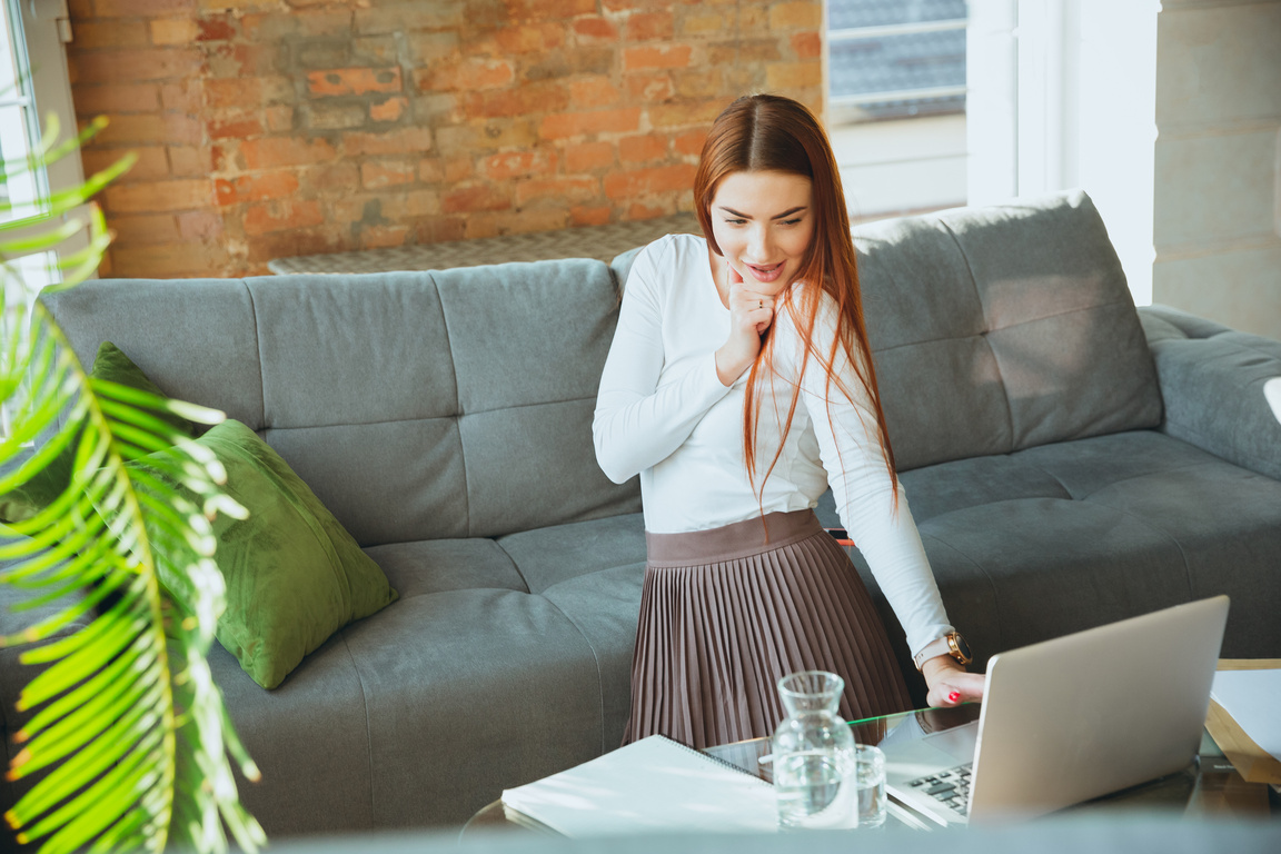 Woman Singing during Online Concert at Home 