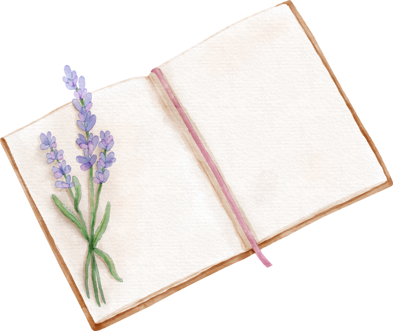 Watercolor book with lavender flower