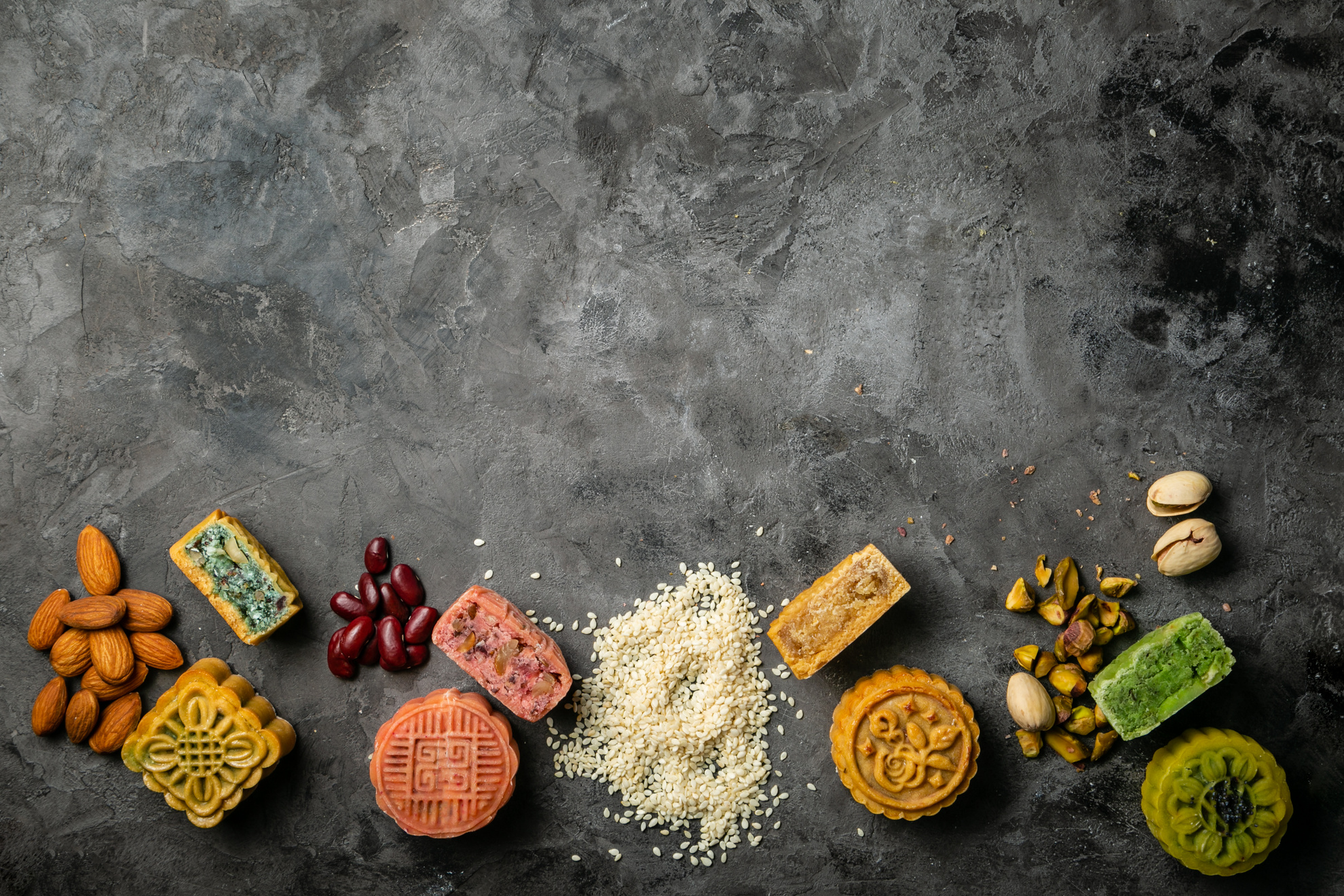 Mid Autumn Festival Concept - Yuebing Monncakes on Rustic Background